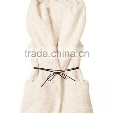 Casual Fleece Sleeveless Hooded Sweater Vest With Belt