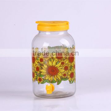 3 liter round glass juice jar with decal