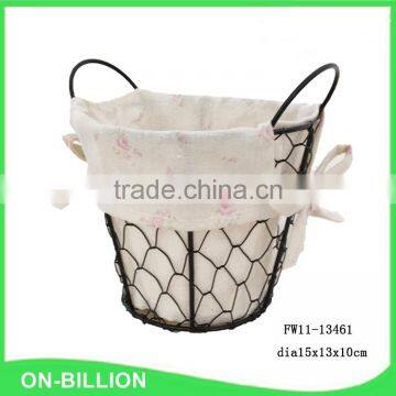 Small wire tabletop basket with liner for sundries storage