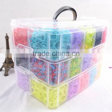 High Quality Rubber Loom Band Kit Kids DIY Bracelet Silicone Crazy Loom Bands 3 layers Box Family Loom Kit Set Refills