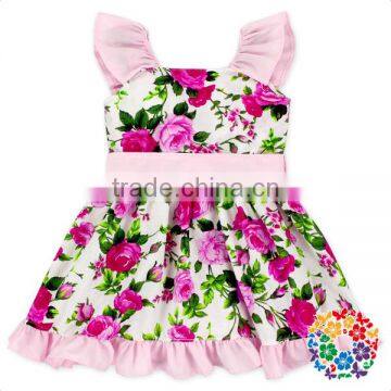 Kid Boutique Summer Pink Flower Vintage Rose Dresses Organic Cotton Vintage Fancy Girls Dresses Wholesale