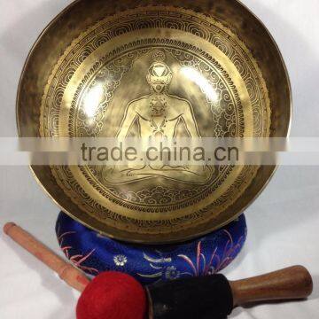 High Quality Chakra and Prayer Mantra Carved Himalayan 7 Metal Healing Singing Bowl