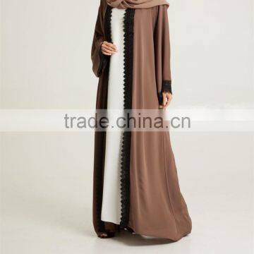 Dubai Wholesale Clothing 2017 Tassle Belt Lace Detailing Pop up Buttons Mocha Nida Open Dubai Abaya photo-3