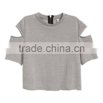 Cropped Jersey Top With Short Sleeves With Openings Crop Tops Wholesale photo-2