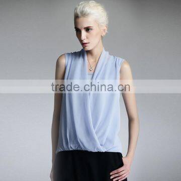 2016 Summer Clothing Directly Manufacturer Chiffon Sleeveless Latest Fashion Blouse Design photo-2