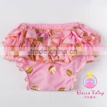 Most Popular Custom Design Baby Cotton Ruffle Gold Dot Bloomers With Diaper Cover photo-5