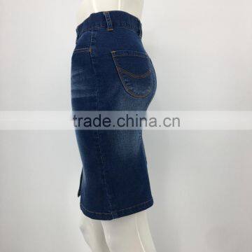 Ladies Customized Front-slit Pencil Cropped Denim Long Skirt photo-4