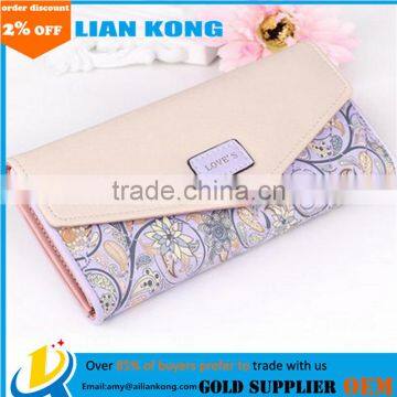 Top sale women wallet long print ladies purse wallets leather woman purse bags