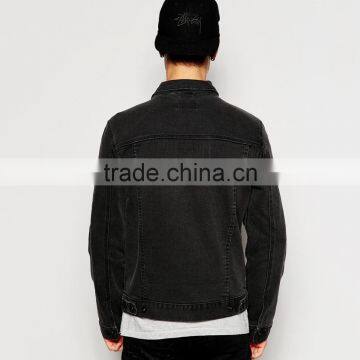 Wholesale Mens Black Denim Plain Warm Jacket in Bulk photo-2