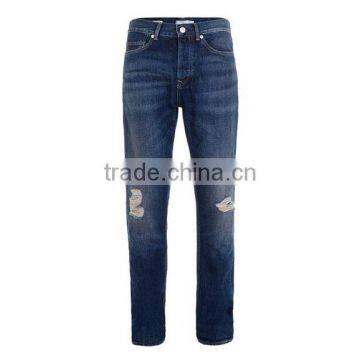 Dark Blue Skinny Knee Ripped Jeans Men Wholesale photo-4