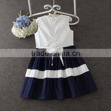 2017 New Arrival Korean Style White and Blue Casual Dress Children Simple Summer Dress Hoilday Beach Party Dresses Kids Clothing photo-2