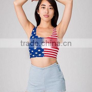 Womens USA Flag Print Cotton Spandex Crop Tank Tops china wholesale women clothing high quality custom loose crop top