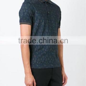 Blue Cotton Paisley Print 100% Polo T-shirt for Men Wholesale China photo-2