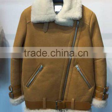 2016 New Fashion Women Winter Sheepskin + Sheep Fur Genuine Leather Jackets Lady Motorcycle Red Black Coat Outerwear Hot Sale photo-4