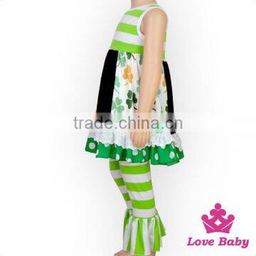 2017 Spring Western Boutique Clothing Ruffle Sleeveless Green Lucky Clover Pattern Printed St. Patricks Day Children Outfits photo-4