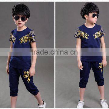 custom wholesale good quality summer boy t shit suit with printing dragon children shirt