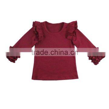 2016 Wine Solid raglan ruffle long icing sleeve shirt china wholesale cheap price t-shirt making machine plain no brand t-shirt