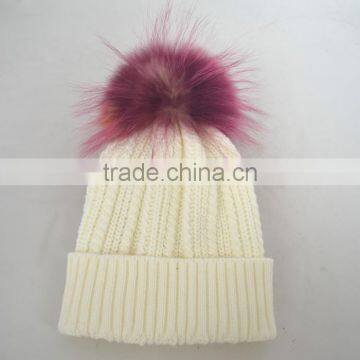Myfur Elegant Women White Color Wool Blend Hat and Cap With Fur Ball Top photo-5