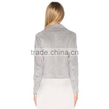 Autumn 2018 Lady Clothing Silver Faux Suede Zip up Motorcycle Jacket photo-3