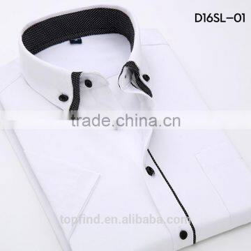 2016 new arrival summer season fancy 35% cotton double collar solid color short sleeve shirt for man