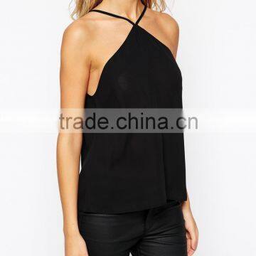 2016 Guangzhou Shandao Factory Sexy Daily Wear Casual Summer Spaghetti Strap Slim Fit Black Cotton Tops Ladies Size XXL photo-4