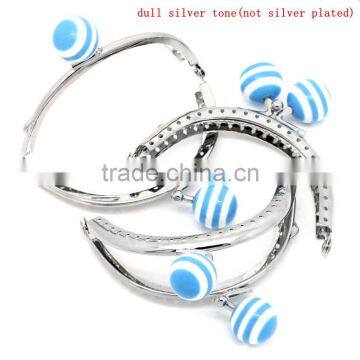 Metal Frame Kiss Clasp For Purse Bag Silver Tone Blue & White Resin Ball 8.5x7cm(Open:14x8.5cm),3Pc,Customize