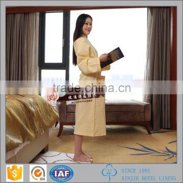 100% Cotton Yellow Waffle Bathrobes with Kimino Collar