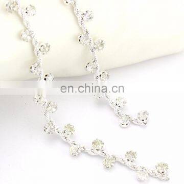 Graceful Wave Shape Alloy Rhinestone Trim Button for Accessories with Silver Plating