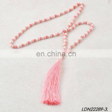 Colorful Knoted Wooden Beaded Tassel Necklaces photo-3