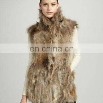 2015 women fashion Long Raccoon Dog Fur Vest, Natural