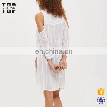 Chinese Supplier Cold Shoulder White Shirt Swimwear Woman photo-3