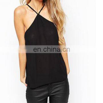 Latest fashion chiffon lady halter tank top in chiffon material