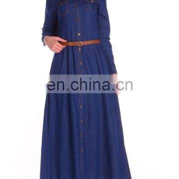 Latest fahsion dress women muslim long sleeve with belt