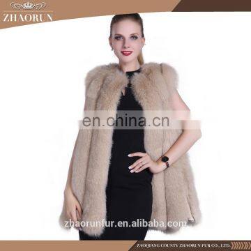 Brown color ture fox fur jacket dyed fox fur vest and fur gilet for lady