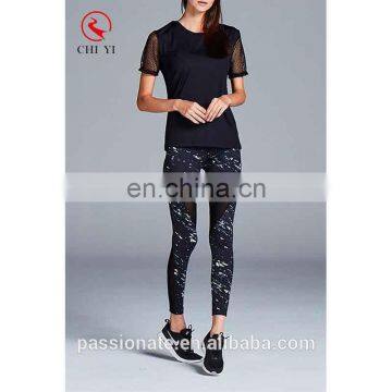Factory wholesale OEM/ODM sublimation printed mesh insert black milk leggings yoga tights