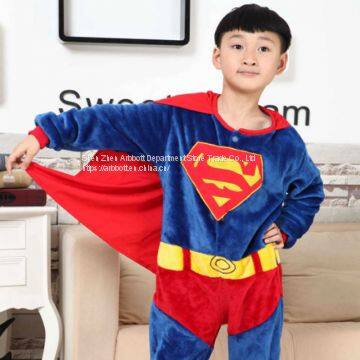 Superman Cartoon Flannel Conjoined Polyester Pajamas