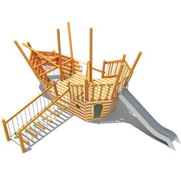 Cowboy Kids Wooden Playhouse Outdoor Playground Equipment for Preschool Children Slide for Sale photo-3