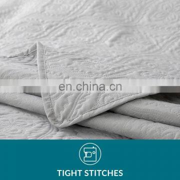 Lightweight 3 Pcs Full Size Solid Color Polyester Quilt Bedspread Set photo-3