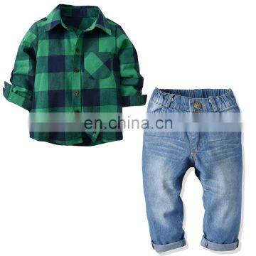 boys 2pcs clothes popular children clothing set Handsome Grid Long Sleeve boys Sets casual kids suit