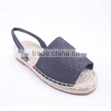 2016 Winter Autumn Flat Peep Toe Glitter Thick Espadrilles Sandals With Slingback photo-2