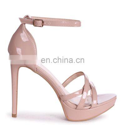 Ladies beautiful heels fashion shoe multiple strap high stiletto heels patent platform sandals shoes