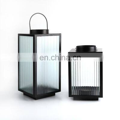 K&B Wholesale Nordic design black glass metal Christmas candle lantern ramadan lantern