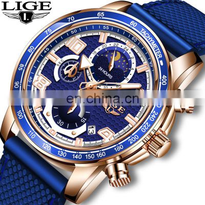 LIGE 8955 Fashion Casual Chronograph  Calendar Quartz Watch Waterproof Shockproof Date Display Luxury Creative Wristwatch