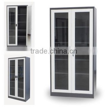 White Office Use Metal File Cabinet with Sliding Glass Door/ Glass Bookcase for Sale/ Glass Display Cabinet