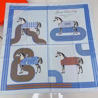 Fashion Horse Painting Squre Dress Silk Feels Soft Scarves Literature and Art Style High Quality 90*90CM photo-3