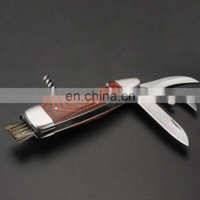 Stainless Steel Multi Function Wine Corkscrew Pocket Folding BBQ Brush Knife With Laguiole Pakka Wood Handle Mushroom Knife photo-2
