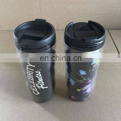 350ml Custom Logo Paper Insert Double Wall Plastic Travel Mug With Lid