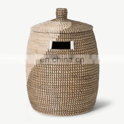 New Arrival Black & White Natural Seagrass Laundry Basket Customized Color Hot deals Seagrass Hamper