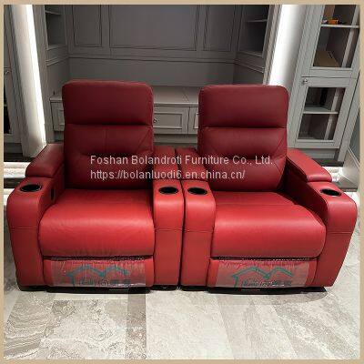 Villa Living Room Leather Electric Sofa Home Theater Electric Multi-functional Audio-visual Room Sofa Combination photo-3