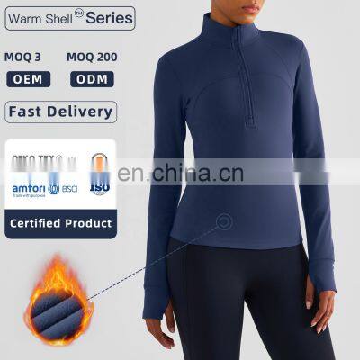 OEM Half Zip Sports Fitness Women Jackets Winter Fleece Long Sleeves Yoga Wear